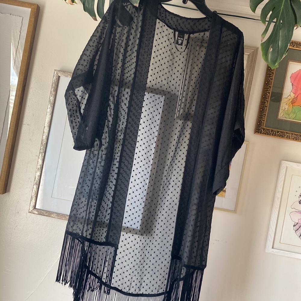 One size Black fringed sheer cover wear over swim or with some cute pants
